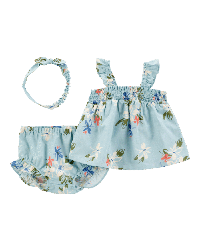 Baby 3-Piece Floral Tank & Short Set