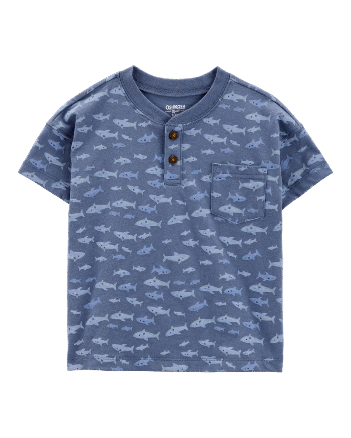 Toddler Henley Fish Print Shirt - Blue